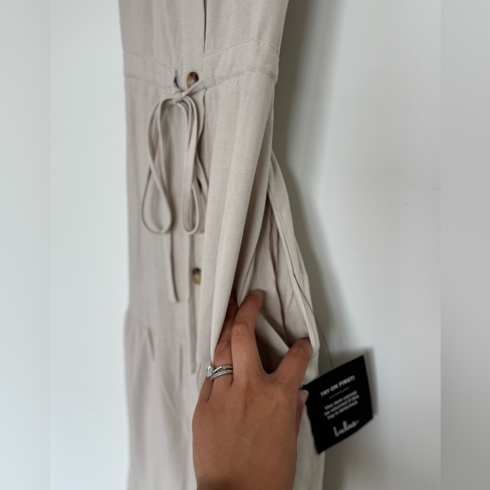 Lulu's Cream Tiered Midi Dress with Button Front - Picture 6 of 15